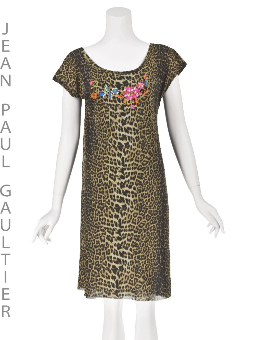 JEAN PAUL GAULTIER SOLIEL Vintage Leopard Print Embroidered Mesh Dress, SZ L